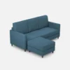 Divano 198x85cm design a tre posti comodo con pouf tessuto idrorepellente blu avio DI28