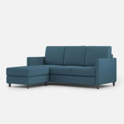 Divano 198x85cm design a tre posti comodo con pouf tessuto idrorepellente blu avio DI28