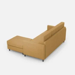 Divano 198x85cm design a tre posti comodo con pouf tessuto idrorepellente ocra DI28