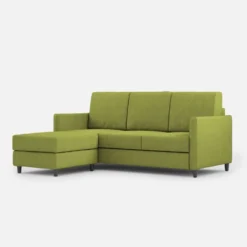 Divano 198x85cm design a tre posti comodo con pouf tessuto idrorepellente verde DI28
