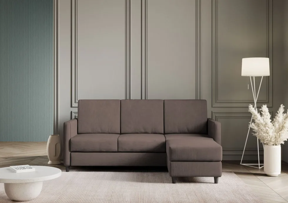Divano 198x85cm design a tre posti comodo con pouf tessuto idrorepellente talpa DI28