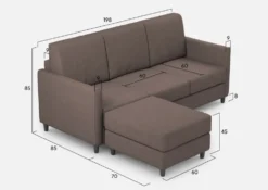 Divano 198x85cm design a tre posti comodo con pouf tessuto idrorepellente talpa DI28
