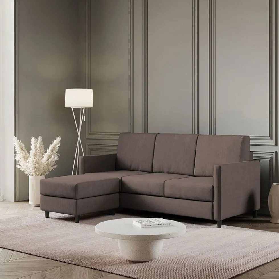 Divano 198x85cm design a tre posti comodo con pouf tessuto idrorepellente talpa DI28