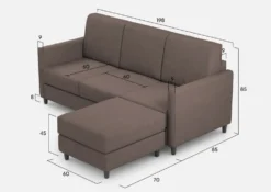 Divano 198x85cm design a tre posti comodo con pouf tessuto idrorepellente talpa DI28