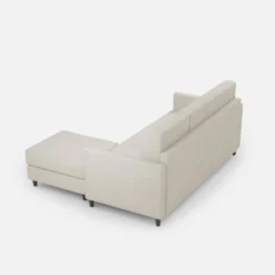 Divano 198x85cm design a tre posti comodo con pouf tessuto idrorepellente bianco latte DI28