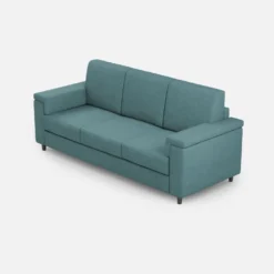 Divano 208x85cm design a tre posti con bracciolo squadrato tessuto idrorepellente blu petrolio DI3