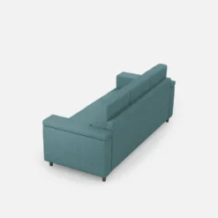 Divano 208x85cm design a tre posti con bracciolo squadrato tessuto idrorepellente blu petrolio DI3