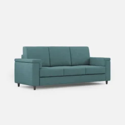Divano 208x85cm design a tre posti con bracciolo squadrato tessuto idrorepellente blu petrolio DI3