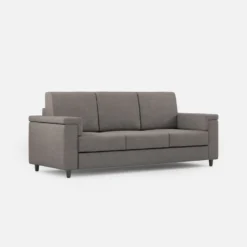 Divano 208x85cm design a tre posti con bracciolo squadrato tessuto idrorepellente grigio DI3