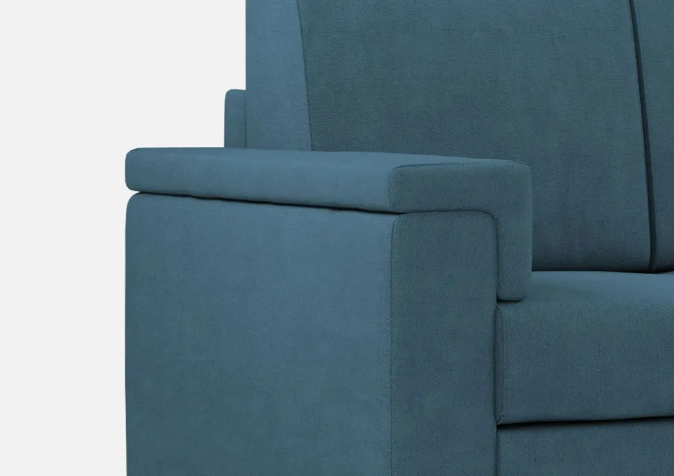 Divano 208x85cm design a tre posti con bracciolo squadrato tessuto idrorepellente blu avio DI3