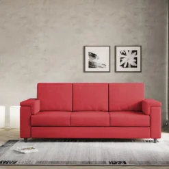 Divano 208x85cm design a tre posti con bracciolo squadrato tessuto idrorepellente rosso DI3