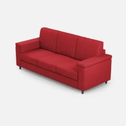 Divano 208x85cm design a tre posti con bracciolo squadrato tessuto idrorepellente rosso DI3