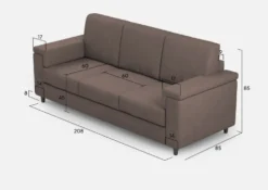 Divano 208x85cm design a tre posti con bracciolo squadrato tessuto idrorepellente talpa DI3
