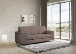 Divano 208x85cm design a tre posti con bracciolo squadrato tessuto idrorepellente talpa DI3