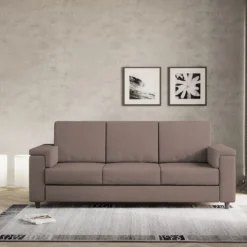 Divano 208x85cm design a tre posti con bracciolo squadrato tessuto idrorepellente talpa DI3