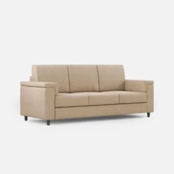 Divano 208x85cm design a tre posti con bracciolo squadrato tessuto idrorepellente beige DI3