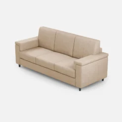 Divano 208x85cm design a tre posti con bracciolo squadrato tessuto idrorepellente beige DI3