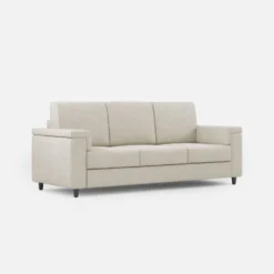 Divano 208x85cm design a tre posti con bracciolo squadrato tessuto idrorepellente bianco latte DI3