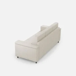 Divano 208x85cm design a tre posti con bracciolo squadrato tessuto idrorepellente bianco latte DI3