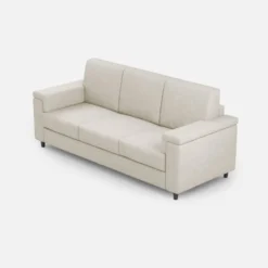 Divano 208x85cm design a tre posti con bracciolo squadrato tessuto idrorepellente bianco latte DI3