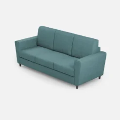 Divano 212x85cm design a tre posti con piedini in legno e tessuto idrorepellente blu petrolio DI36