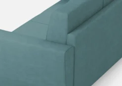 Divano 212x85cm design a tre posti con piedini in legno e tessuto idrorepellente blu petrolio DI36