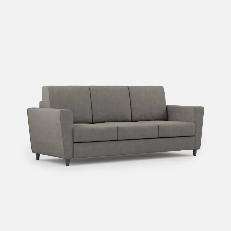 Divano 212x85cm design a tre posti con piedini in legno e tessuto idrorepellente grigio DI36