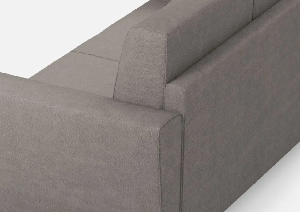 Divano 212x85cm design a tre posti con piedini in legno e tessuto idrorepellente grigio DI36