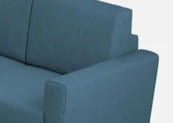 Divano 212x85cm design a tre posti con piedini in legno e tessuto idrorepellente blu avio DI36