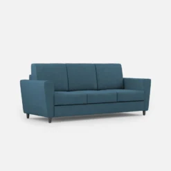 Divano 212x85cm design a tre posti con piedini in legno e tessuto idrorepellente blu avio DI36