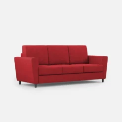 Divano 212x85cm design a tre posti con piedini in legno e tessuto idrorepellente rosso DI36