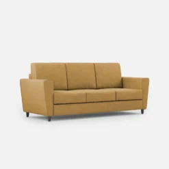 Divano 212x85cm design a tre posti con piedini in legno e tessuto idrorepellente ocra DI36