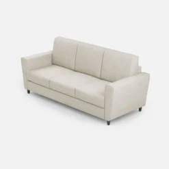 Divano 212x85cm design a tre posti con piedini in legno e tessuto idrorepellente bianco latte DI36