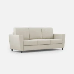 Divano 212x85cm design a tre posti con piedini in legno e tessuto idrorepellente bianco latte DI36