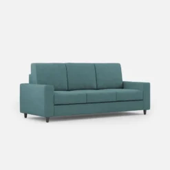 Divano 208x85cm design a tre posti con bracciolo moderno quadrato idrorepellente blu petrolio DI14