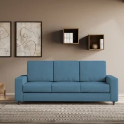 Divano 208x85cm design a tre posti con bracciolo moderno quadrato idrorepellente blu avio DI14