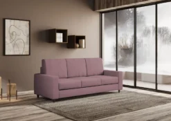 Divano 208x85cm design a tre posti con bracciolo moderno quadrato idrorepellente prugna DI14