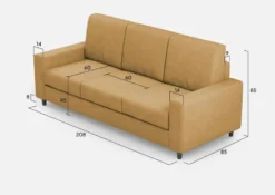 Divano 208x85cm design a tre posti con bracciolo moderno quadrato idrorepellente ocra DI14