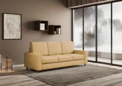 Divano 208x85cm design a tre posti con bracciolo moderno quadrato idrorepellente ocra DI14