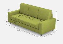 Divano 208x85cm design a tre posti con bracciolo moderno quadrato idrorepellente verde DI14