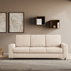 Divano 208x85cm design a tre posti con bracciolo moderno quadrato idrorepellente beige DI14