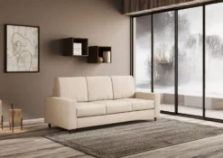 Divano 208x85cm design a tre posti con bracciolo moderno quadrato idrorepellente beige DI14