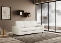 Divano 208x85cm design a tre posti con bracciolo moderno quadrato idrorepellente bianco latte DI14