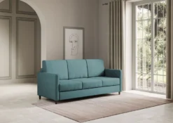 Divano 198x85cm design a tre posti tessuto idrorepellente blu petrolio DI25