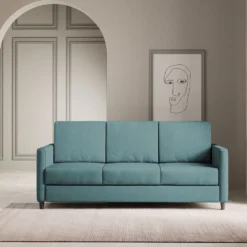 Divano 198x85cm design a tre posti tessuto idrorepellente blu petrolio DI25