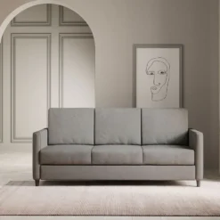Divano 198x85cm design a tre posti tessuto idrorepellente grigio DI25