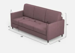 Divano 198x85cm design a tre posti tessuto idrorepellente prugna DI25