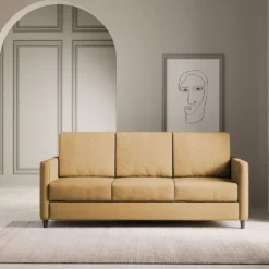 Divano 198x85cm design a tre posti tessuto idrorepellente ocra DI25