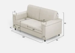 Divano 148x85 design a due posti con bracciolo squadrato bianco latte DI1