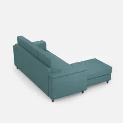 Divano 208x85 design a tre posti con bracciolo squadrato e pouf idrorepellente blu petrolio DI6